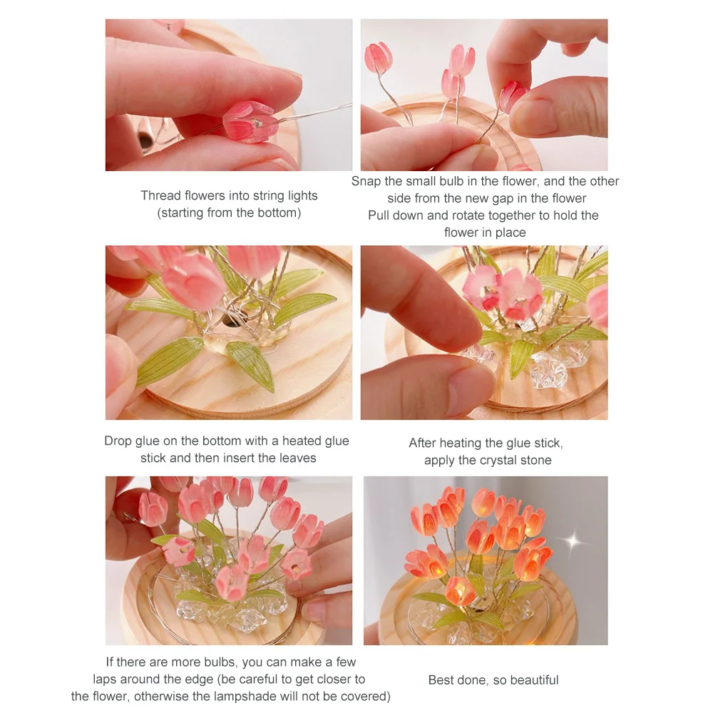 Handmade Tulip Night Light Heat Shrinkable Film DIY Material Artificial Flower Tulip Night Light Home Decor Gift for Gitlfriend