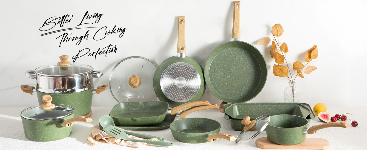 green cookware and bakeware set