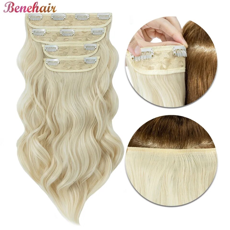 Benehair 22 Inches Straight Clip In Full Head 4 Pieces Heat Resistance Synthetic Hair Clip in Hair Extensions Blonde/Highlights