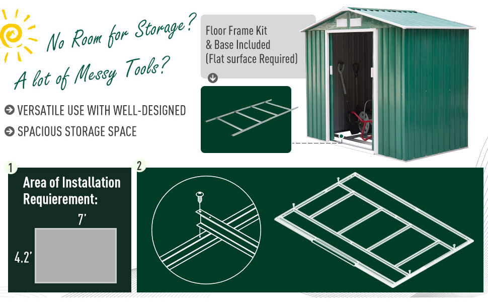 Garden Storage Shed w/Floor Foundation Outdoor Patio Yard Metal Tool Storage House 