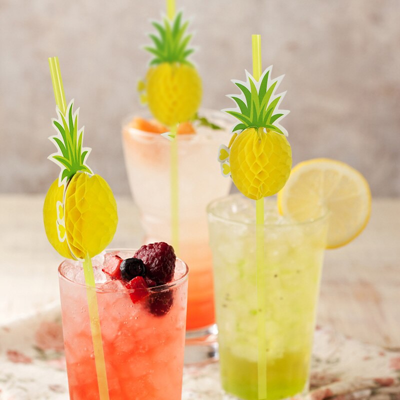 25/50Pcs Hawaii Tropical Umbrella Flamingo Pineapple Mix color Disposable Straws Cocktail Juice Supplies Hawaii Party Decor