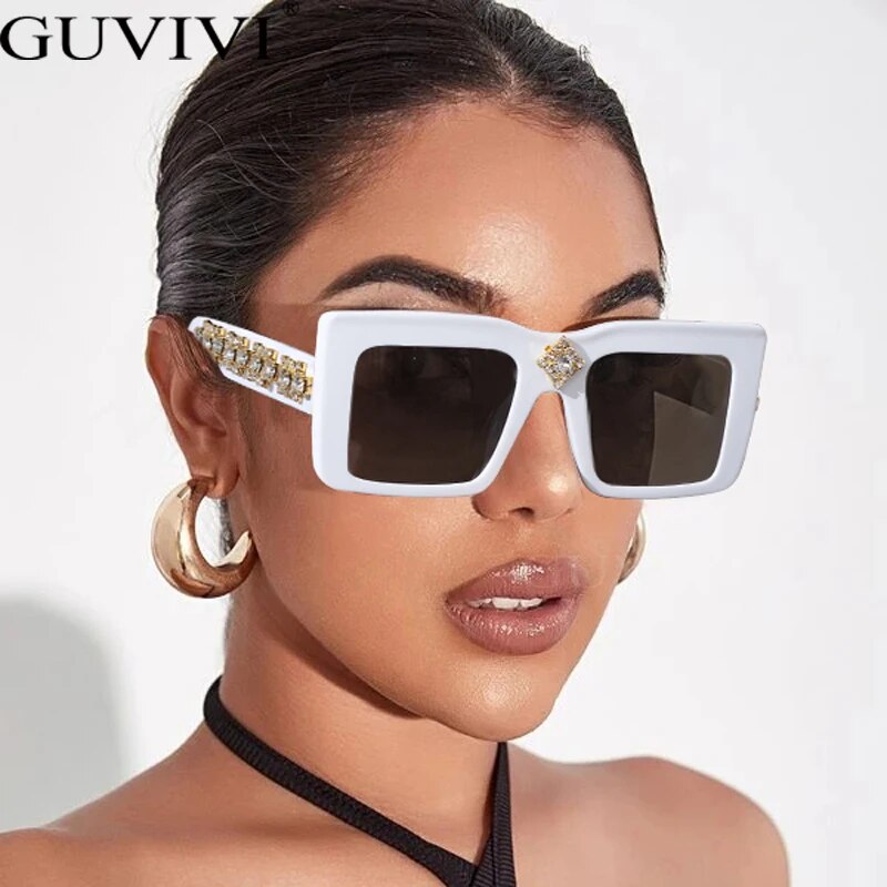 Luxury Rhinestone Square Retro Sunglasses Punk Oversize Geometric Diamond Decor Eyeglasses Women Men Hip Hop Shades UV400