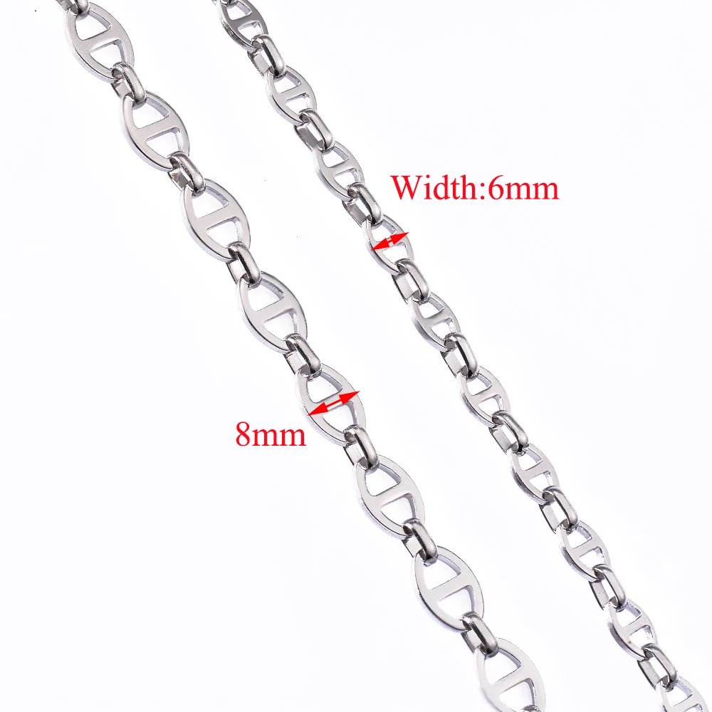1Pc Width 6mm 8mm Simple Basic Handmade Chain Necklaces for Men, Stainless Steel Hip Hop Chain Women Necklace Punk Jewelry