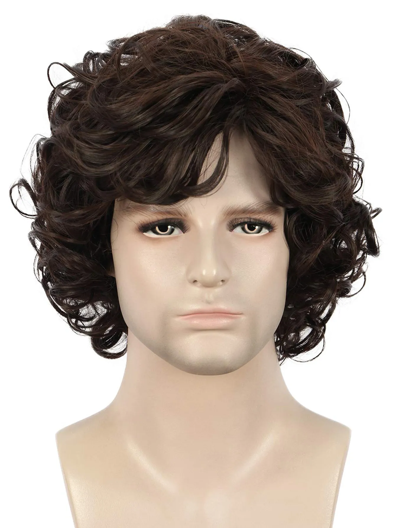 Short Brown Natural Curly Wave Hair  For Male Young Men Heat Resistant Fiber Synthetic Wigs