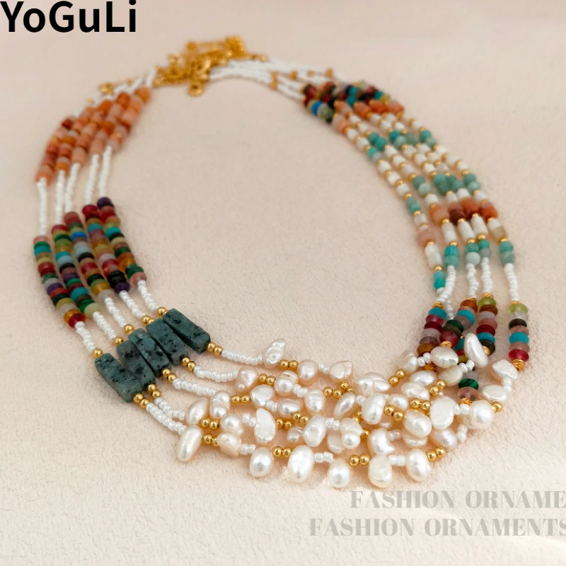 Trendy Jewelry Vintage Temperament Irregular Pearl Stone Beads Necklace For Women 2023 Trend New Popular Accessories