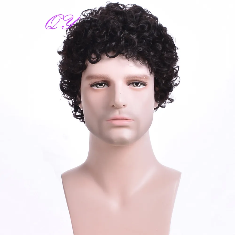 Synthetic Wig for Men Natural Black Short Kinky Curly Hair Men Wigs Fashion Style Adjustable Size Breathable Wigs Male 2023