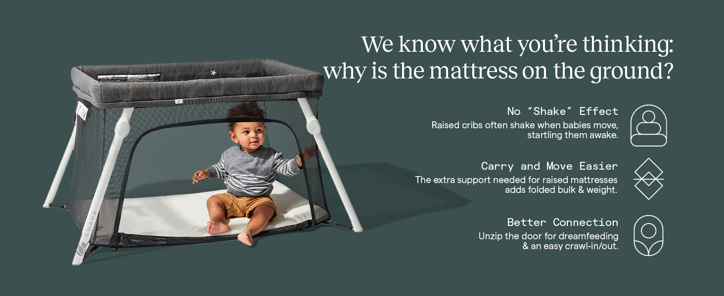 Floor-resting mattresses for babies and toddlers. Travel and play crib or play yard.