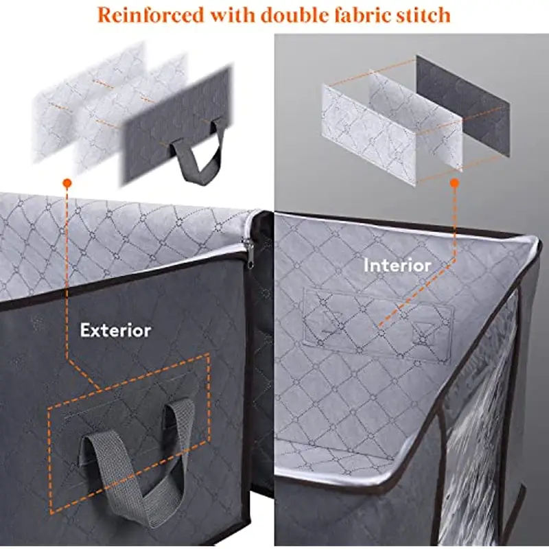 90l large storage bags 3 pack closet organizers and storage clothes foldable storage bins with reinforced handles storage containers for clothing blanket comforters toys bedding grey details 0