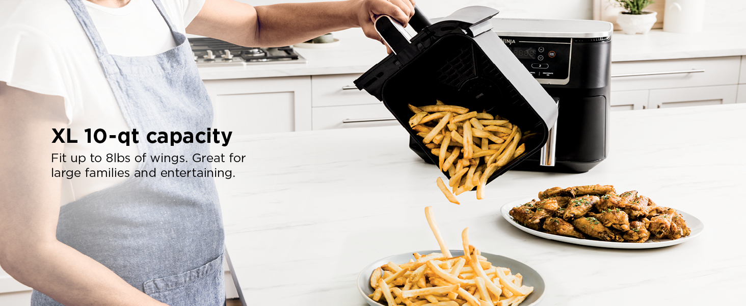 XL 10-qt capacity Fit up to 8lbs of wings. Great for large families and entertaining.