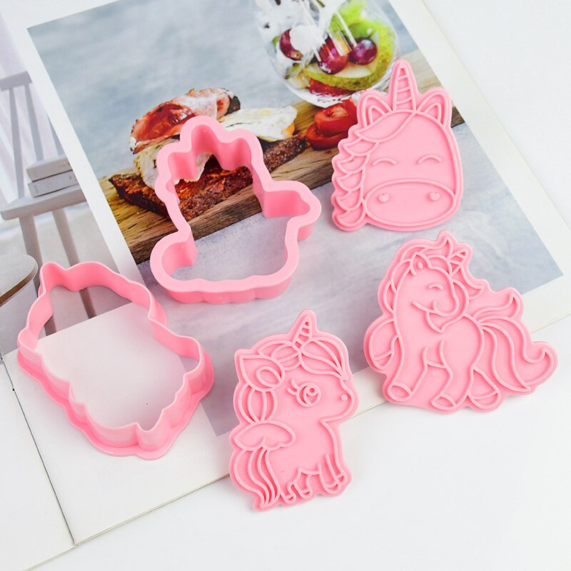 6Pcs/set 3D Unicorn Cookie Cutters Cartoon Plastic Fondant Biscuit Mould ABS Plastic Baking Mould Cookie Decorating Tools