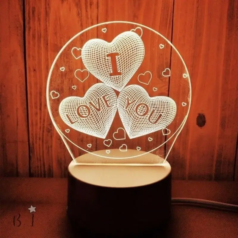 Table Lamp 3D Lampshade I LOVE U 4W 3 Colors