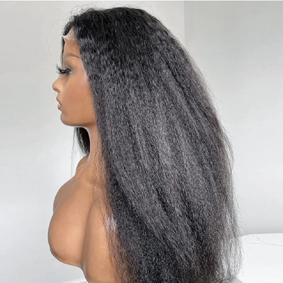 10-34 Kinky Straight Glueless Preplucked Human Hair Lace Front Wig Ready To Go Brazilian Cheap 6x4 4x4 Pre-Cut Lace Closure Wigs