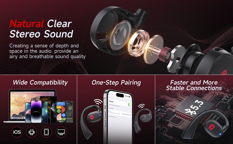 Stereo sound,Wide Compatibility,One Step Pairing,Bluetooth 5.3