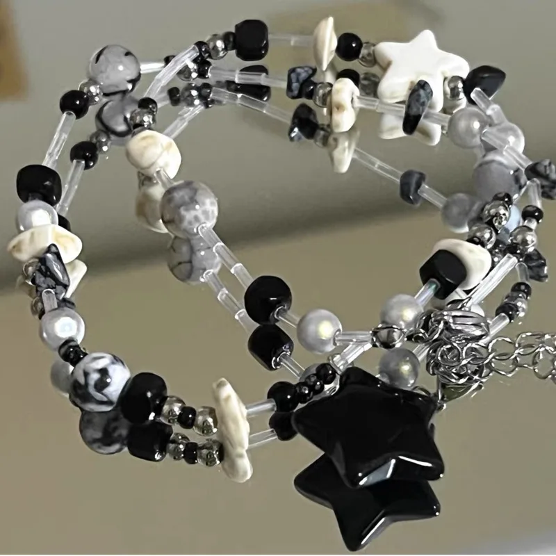 star Pentagram Beaded Choker Necklace for Women Vintage Sweet Cool Trendy Collar Chain Harajuk Y2k Jewelry New