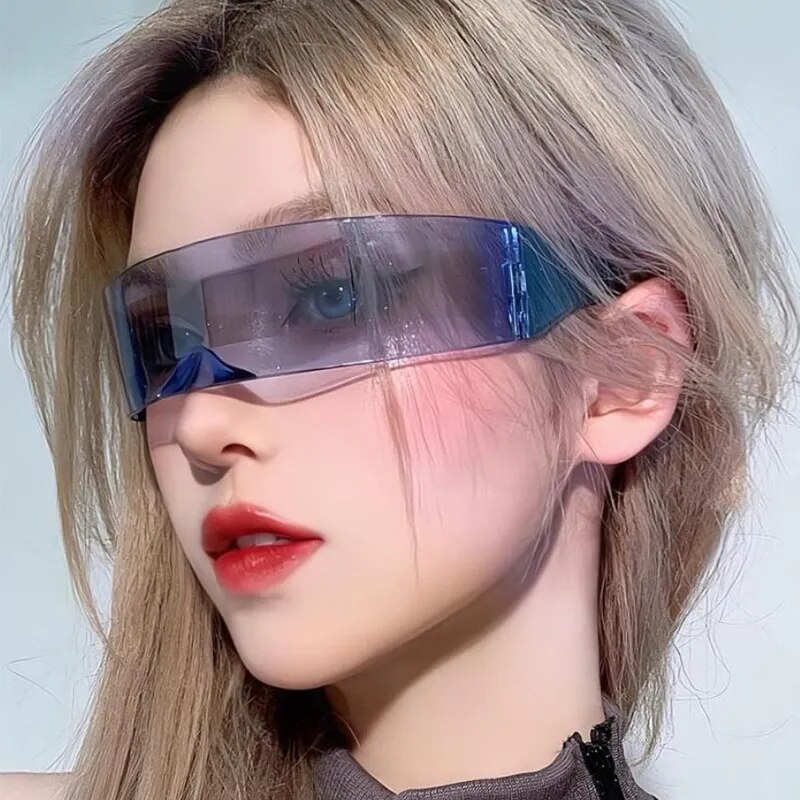 Y2K Future Warrior Rimless Sunglasses One Piece Lens Wrap Around Cyber Punk Futuristic Men Women Hip Hop Party Sun Glasses 2023