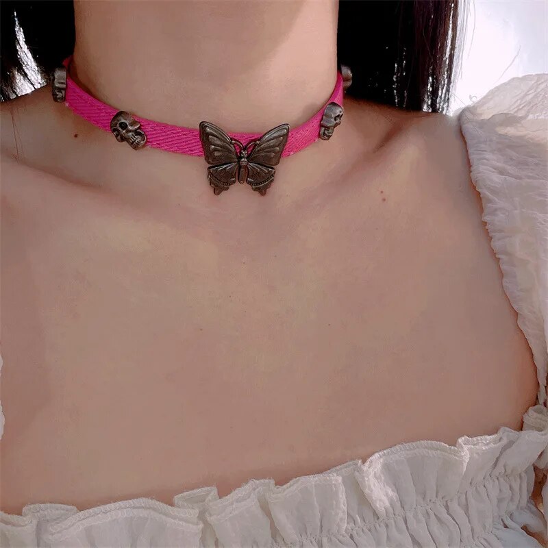 Black Leather Butterfly Love Heart Hollow Tassel Moon Star Necklace Trend Hip -hop Punk Y2K Clavicle Chain 2023 NEW INS