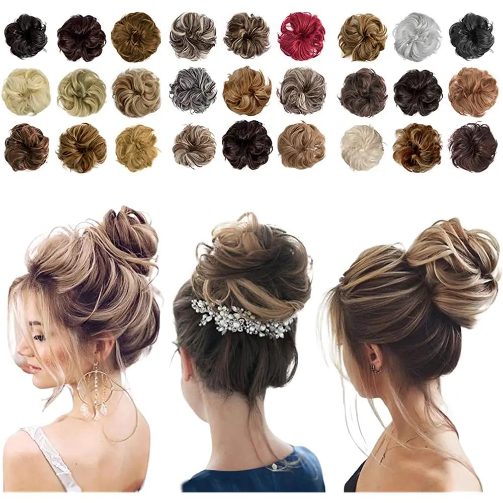 Free Shipping Synthetic Messy Hair Bun Elastic Chignon With Elastic Rubber Band Hairpieces Messi For Women Donut Bun Ponytails