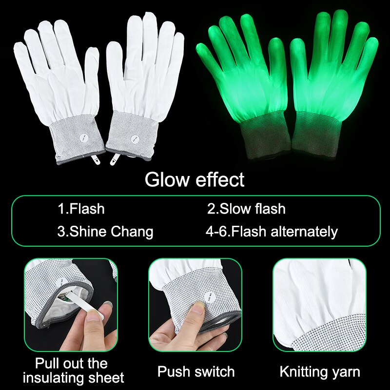 1Pair Neon Party supplies Fluorescent gloves Costume LED Light Up Hand Finger Halloween Dance Birthday Bar party Decor 