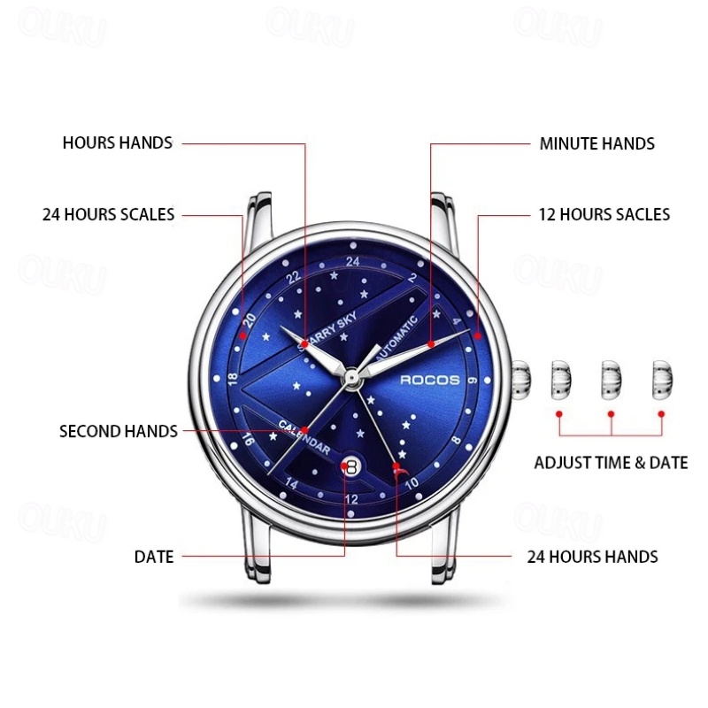 Women Men Mechanical Watch Diamond Minimalist Luxury Fashion Automatic Self-winding Luminous Calendar Waterproof Leather Watch 2024 - US $248.39 –P3