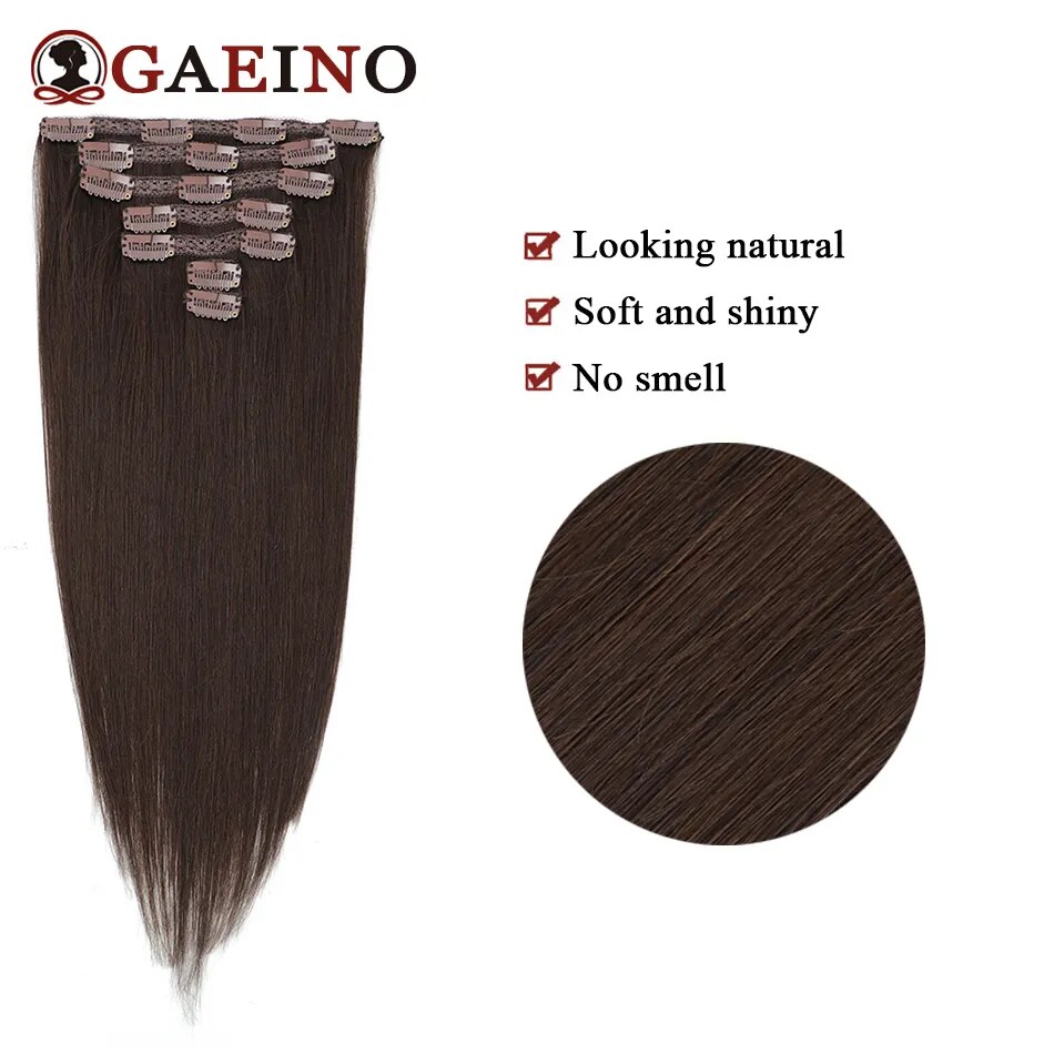 Clip In Hair Extensions Human Hair Silky Straight 7Pcs/Set 120G Light Brown Honey Blonde Hairpiece Real Hair Full Head 14-28Inch