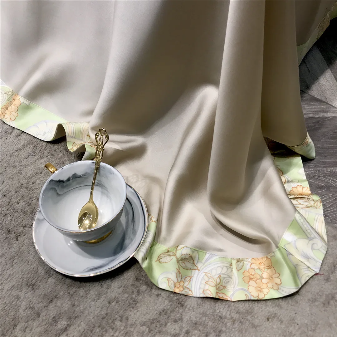 2023 new four-piece bedding simple cotton double household bed sheet quilt cover embroidered comfortable lemon yellow gray color