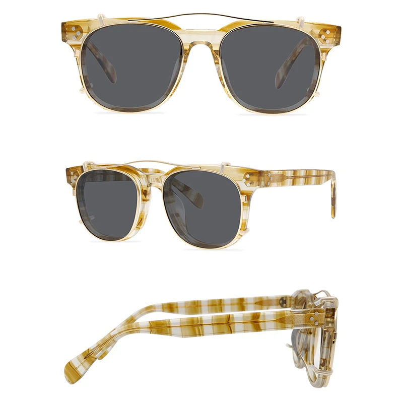 Belight Optical  Women Men Classical American Style UV400 Vintage Retro Acetate Clip on Sunglasses with Case Oculos OV5236