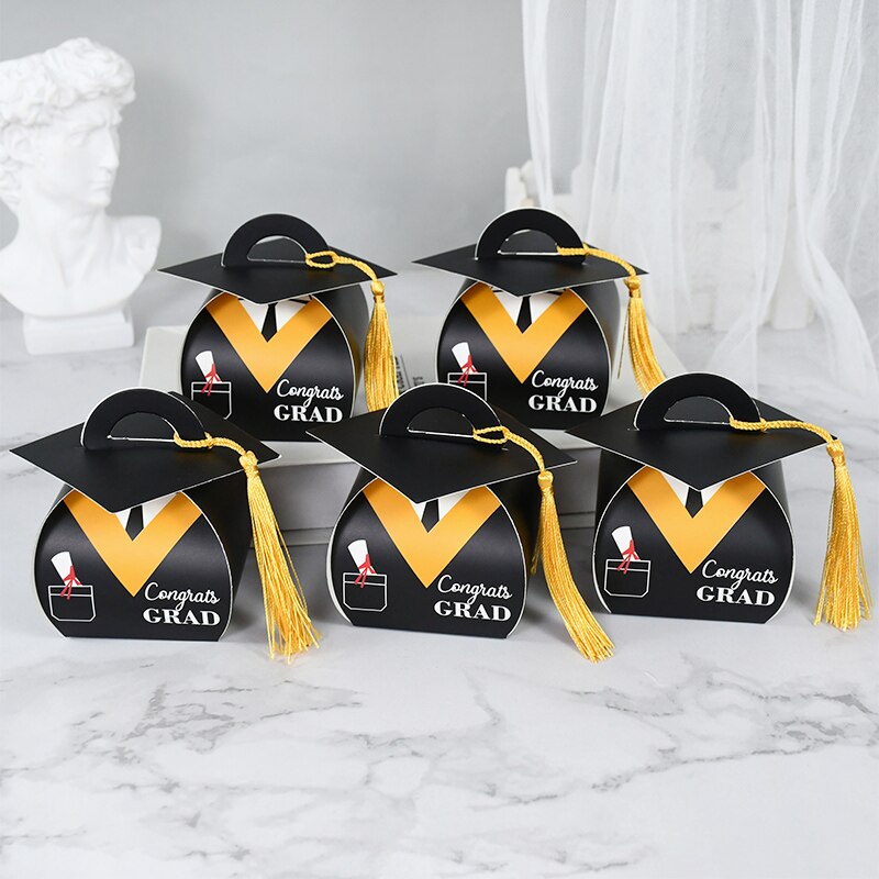 6/12pcs NEW High Quality European Bachelor Hat Cap Bag Candy Box Graduation Celebration Party Candy Favor Gift Boxes