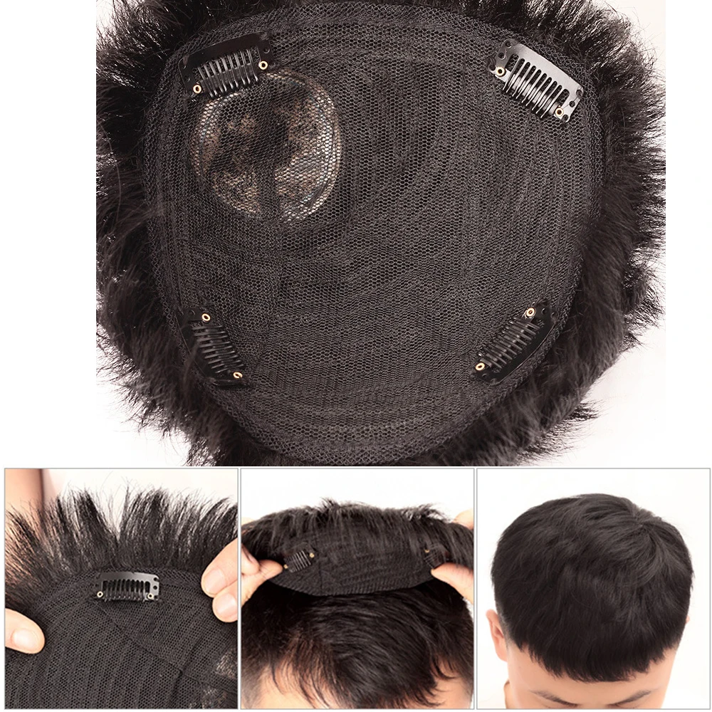 Toupee Men Synthetic Natural Hair Wig for Men 16x18cm Toupee Men's Wig Male Wigs for Man Hairpiece Mens Hair Replacement System