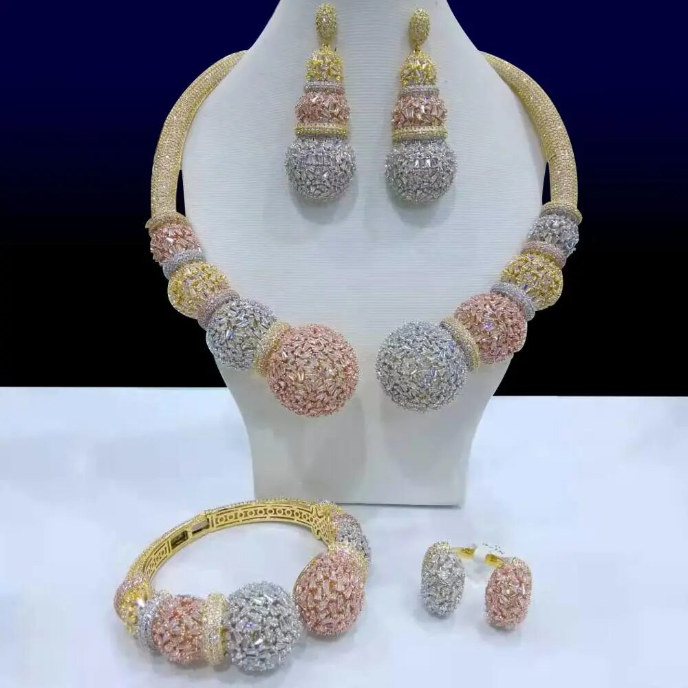 GODKI Famous Brand Disc Balls Luxury Nigerian Dubai Jewelry Sets For Women Cubic Zircon Wedding Bridal Jewelry Sets 2021