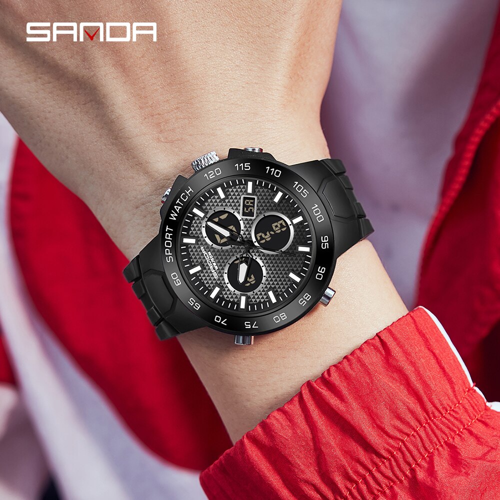 SANDA Top Luxury Brand Men's Watches Outdoor Sports Waterproof Dual Display Quartz Wristwatches Digital Relogio Masculino 3112