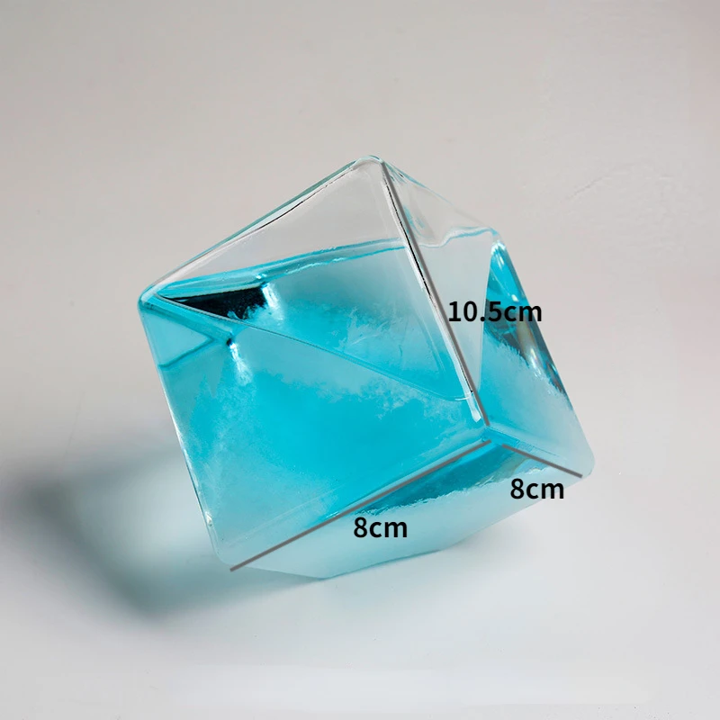 Square Weather Forecast Bottle Blue Ocean Predictor Monitor Glass Storm Bottle with Wooden Base Room Ornaments Birthday Gifts