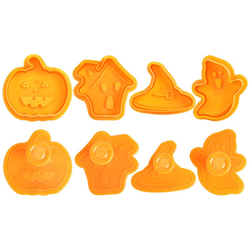 Halloween Pumpkin Ghost Theme Cookie Cutter Plunger Silicone DIY Mold Pumpkin Bat Skull Ghost Shape Kitchen Cake Baking Tools