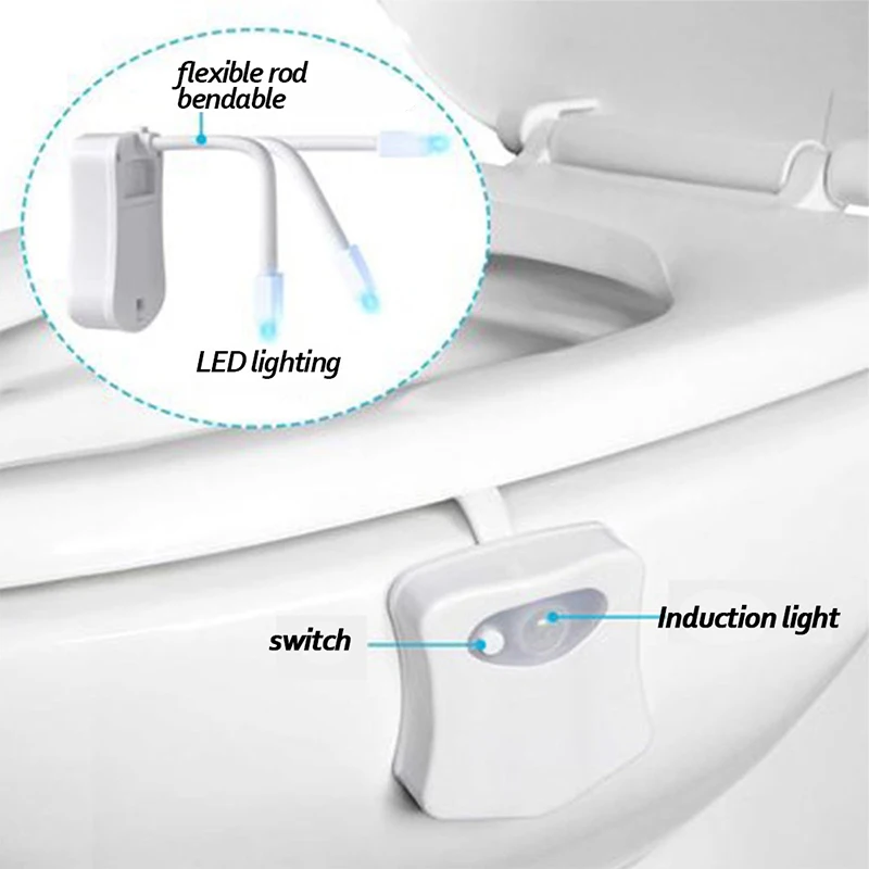 ZhangJi 8-Color Toilet Night Light Motion Sensor Activated Bathroom LED Bowl Nightlight Toilet Smart Sensor Light WC Accessories