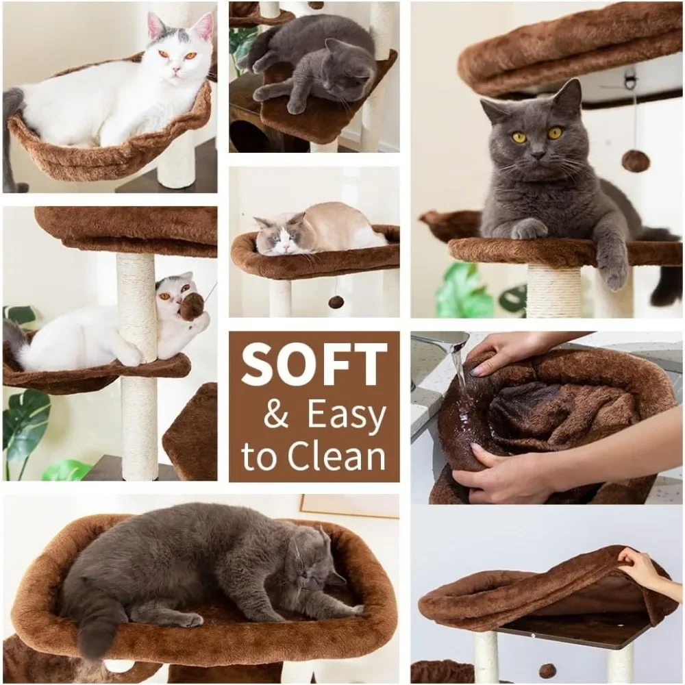 2-in-1 Rustic Cat Tree Tower With Large Plush Perch Platform Hammock and Cat Condo Tree for Cats Trees Supplies Pet Products