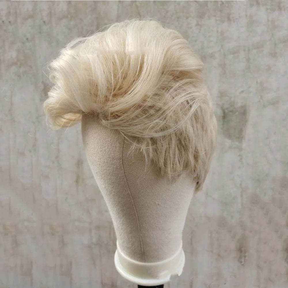 Men Synthetic Short Wig Pixie Cut Natural Straight Ombre Blonde Wig Heat Resistant Fiber for Daily Cosplay Party