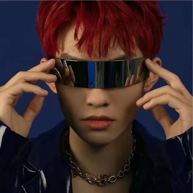 Y2K Future Warrior Rimless Sunglasses One Piece Lens Wrap Around Cyber Punk Futuristic Men Women Hip Hop Party Sun Glasses 2023