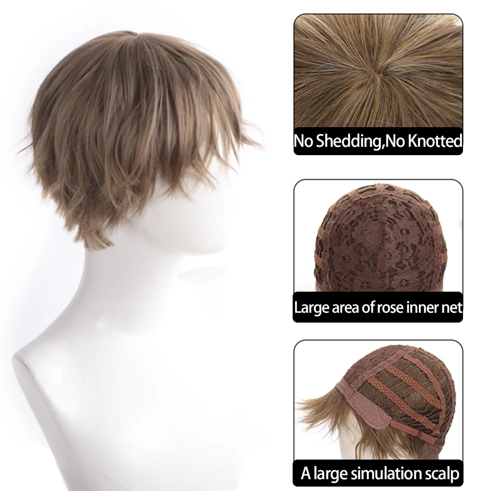 Short Straight Boy Wig Synthetic With Bangs Cosplay Anime Daily Wigs For Men Heat Resistant Natural False Fake Hair Halloween