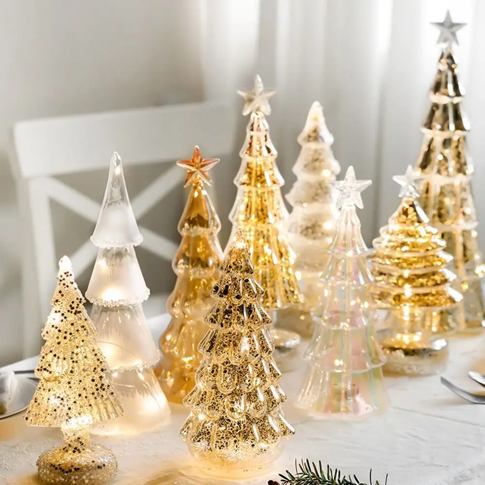 Glowing Glass Christmas Tree Ornaments Home Luminous Desktop Decoration Led Night Light Party Xmas Decorations Festival Kid Gift