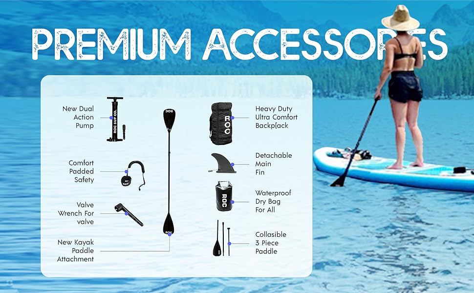 Roc Inflatable Stand Up Paddle Boards with Premium SUP Paddle Board Accessories