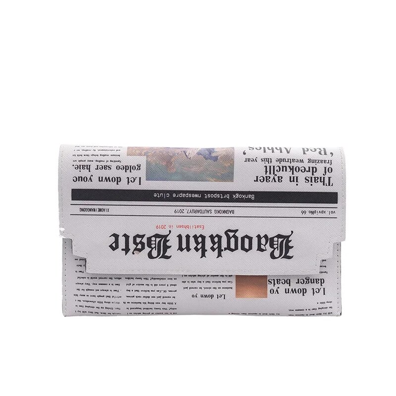 Women Newspaper Print Design Shoulder Bag Messenger Bag Fashion Flap Envelope Bag Day Clutches Purse Chain Crossbody PU Handbag