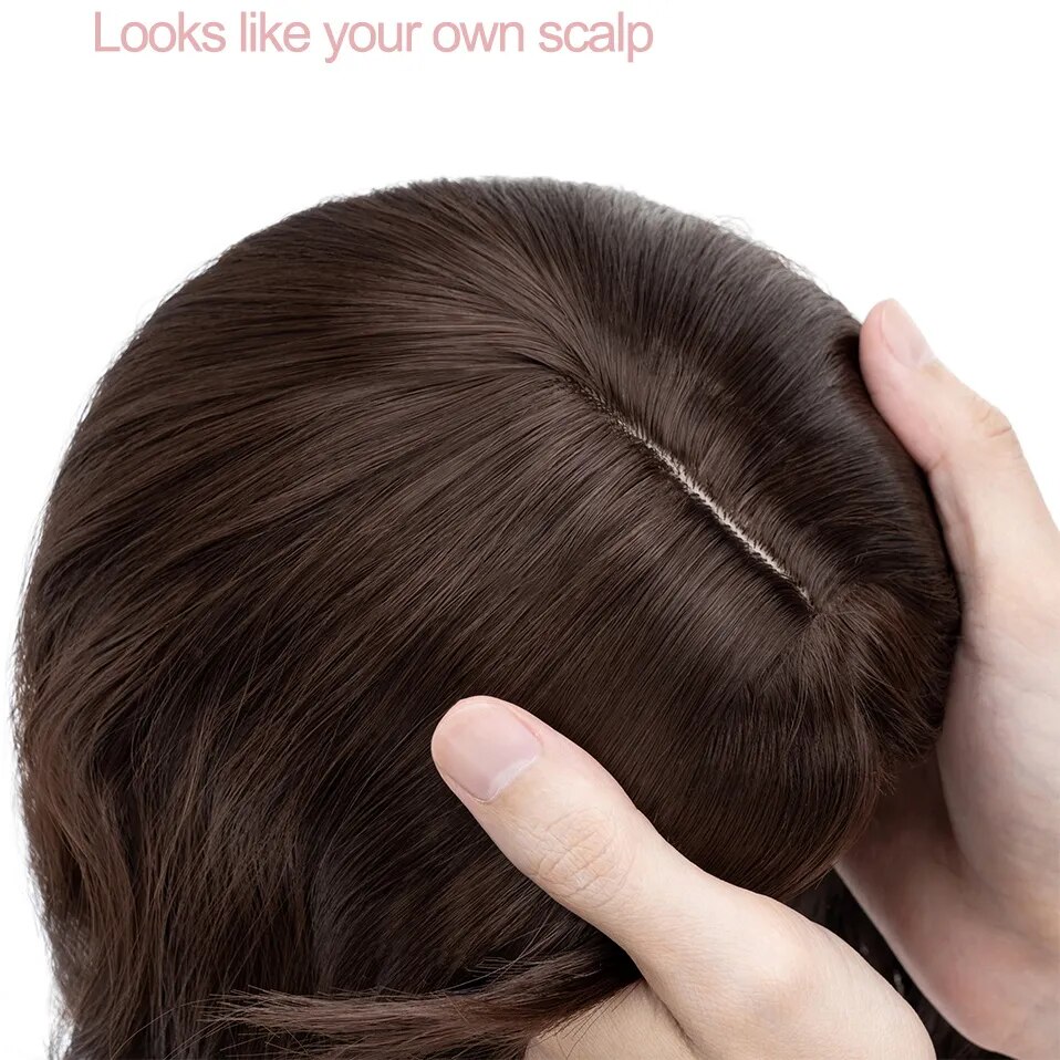 Benehair Topper Hair Piece Invisible Seamless Straight Wig Bangs Clip Overhead Natural Invisible Replacement Cover White Hair