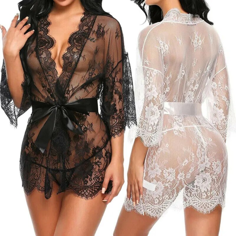 New Sexy Woman Plus Size Underwear Lace Ruffled Hollow Robe Babydoll Woman Underwear Pajamas Evening Dress Erotic Sex Clothes