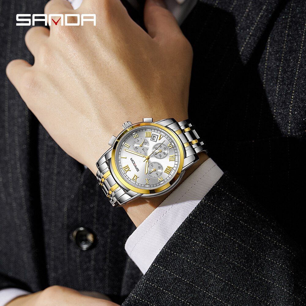 SANDA Top Brand Luxury Men's Watches Waterproof Fashion Wristwatch for Male Business Quartz Watch Clock Relogio Masculino 7003