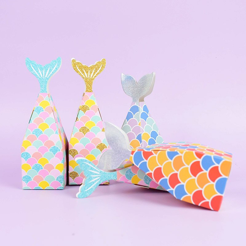 10pcs/lot Mermaid Tail Box Mermaid Candy Box Gift Package Boxes Sea Theme Favors Sea Mermaid Party Baby Shower Party Supplies