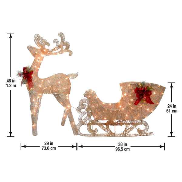 Reindeer Pulling Sleigh Lighted Display