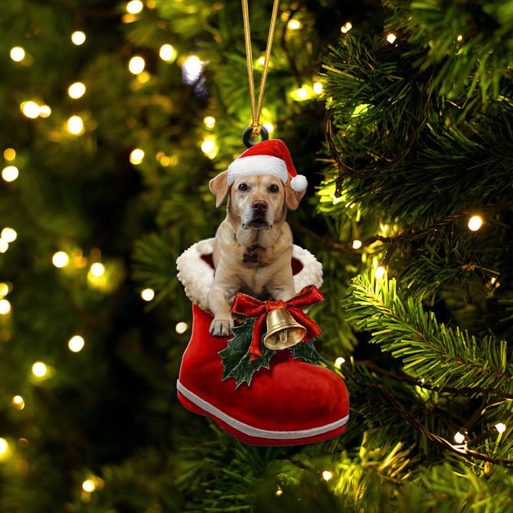 Labrador Retriever Yellow In Santa Boot Christmas Hanging Ornament