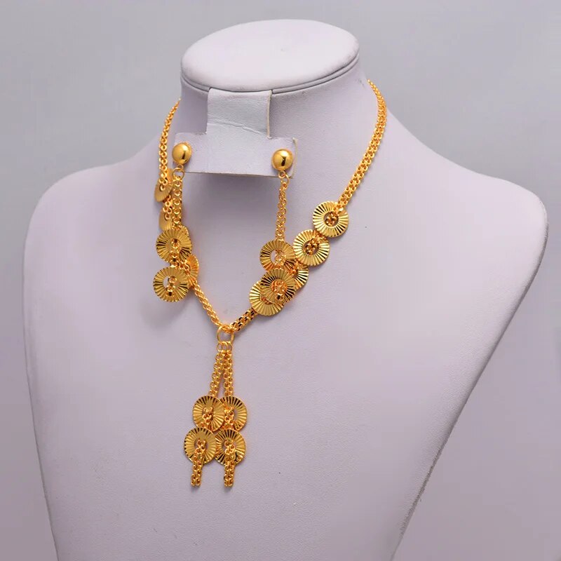 Ethiopian Dubai Fashion African Dubai Gold Color Jewelry Women African Set Nigerian Bridal Jewelry Sets