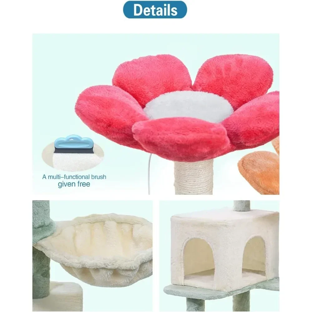 Cat Tree Tower Condo Furniture Apartment Plush Habitat Kitten Amusement Platform With Scratch Posts Toy Ball Pet House Cats Home