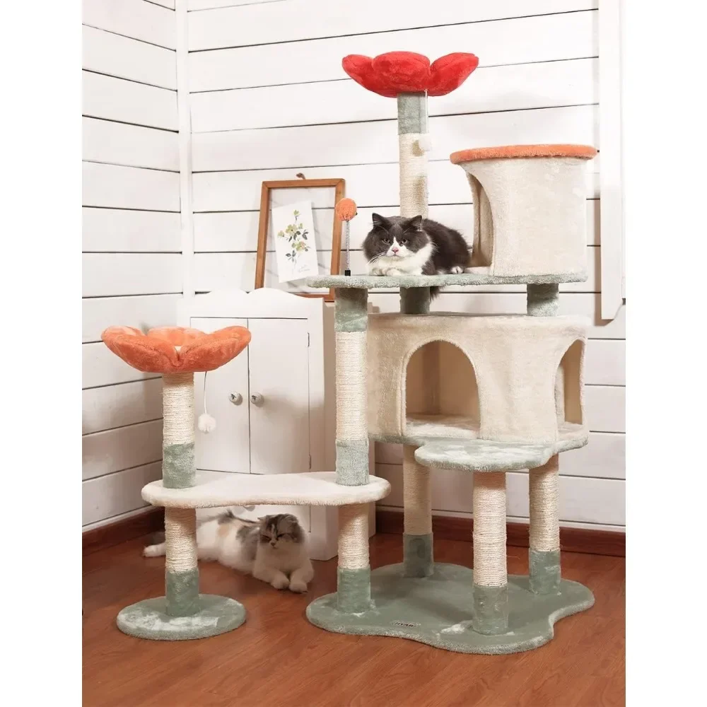 Cat Tree Tower Condo Furniture Apartment Plush Habitat Kitten Amusement Platform With Scratch Posts Toy Ball Pet House Cats Home
