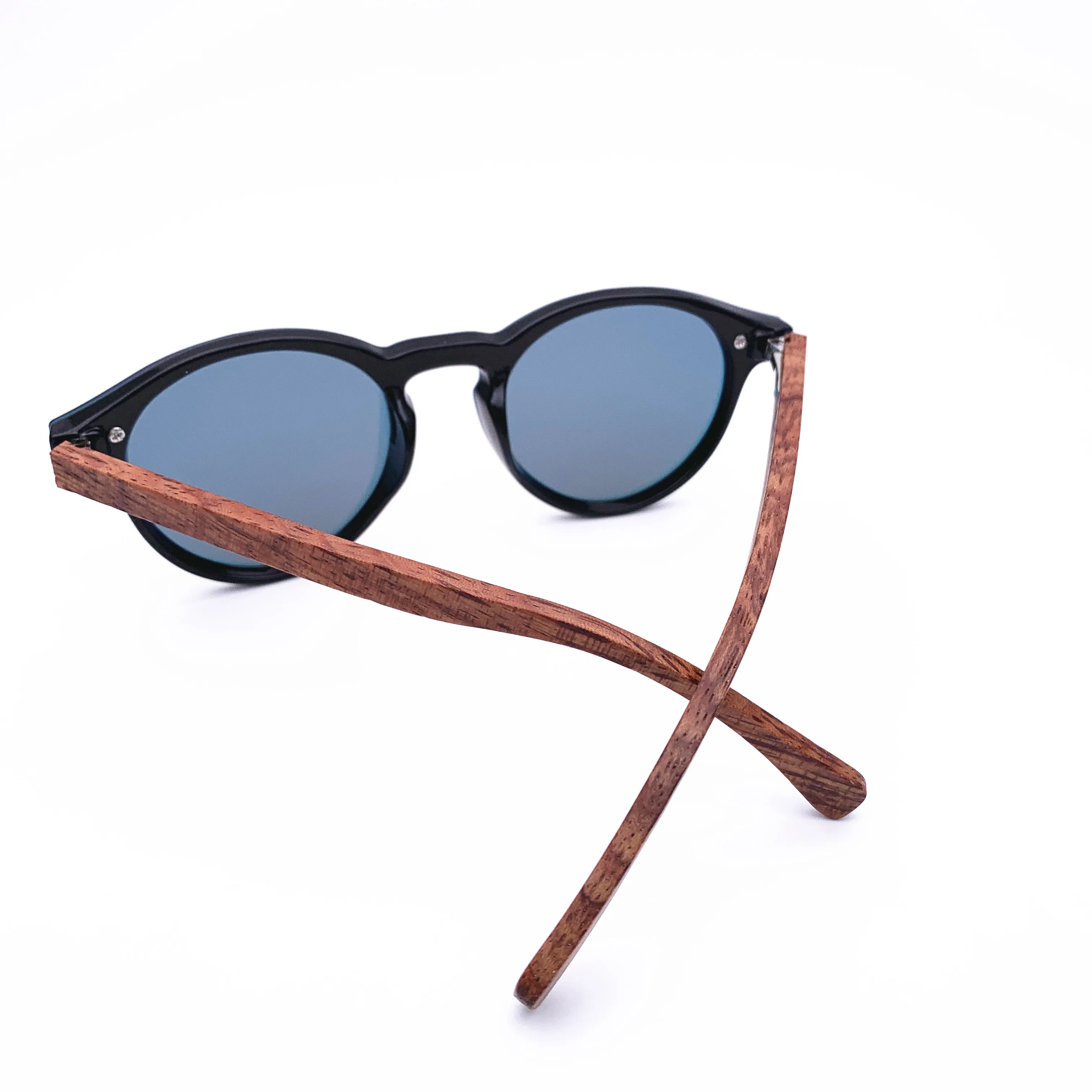 Belight Optical Rimless with Bamboo  Arm Women Men Polarized Protection Round Shape Vintage Retro Sunglasses  with Case Oculos